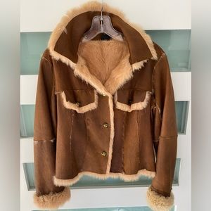 Luxurious fur-lined, cozy leather jacket- with fur accents blazer coat